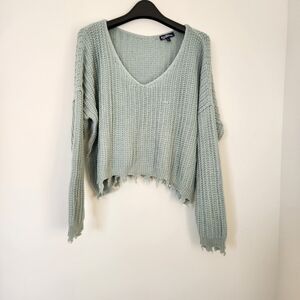 Freshman 1996 Sweater Size Large Crop Top V-Neck Mint Green